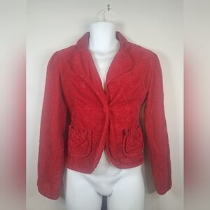 Coronel Tapiocca Travel & Adventure Red Corduroy Blazer, M Back Tie Valentine's